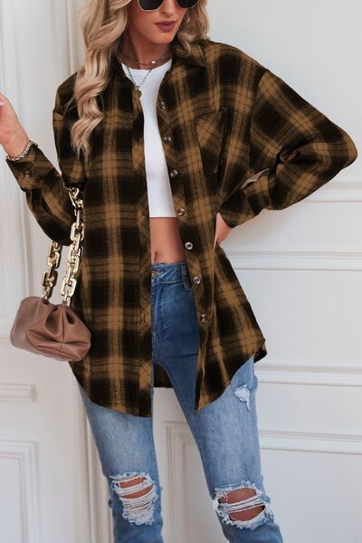 swvws Plaid Button Up Dropped Shoulder Outerwear