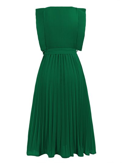 swvws Tied Round Neck Pleated Midi Dress