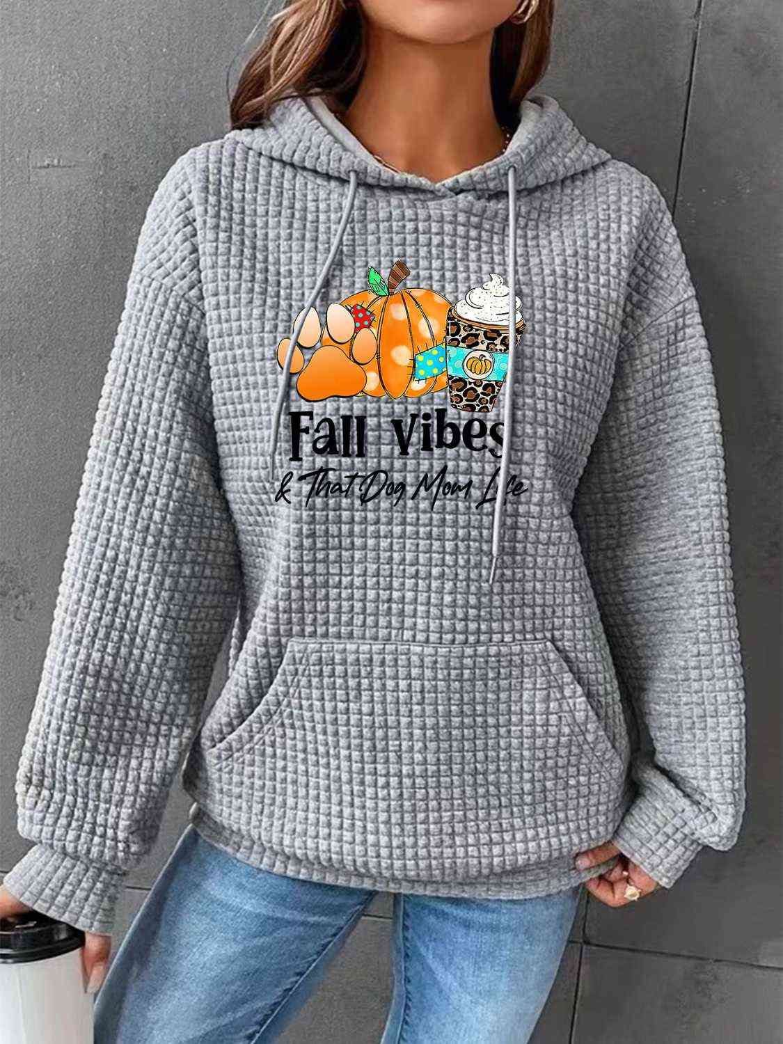 swvws FALL VIBES Graphic Hoodie with Front Pocket