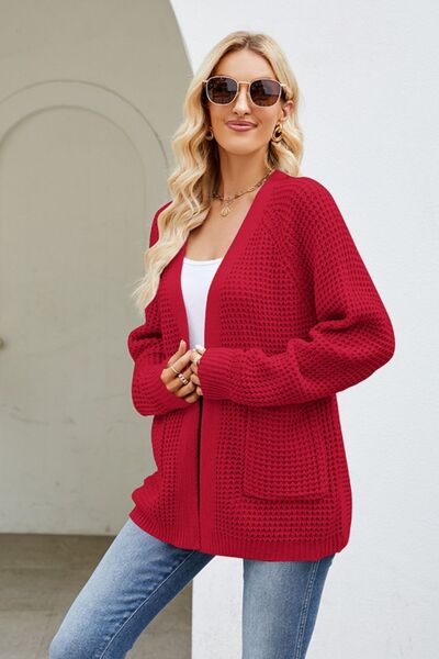 swvws Open Front Raglan Sleeve Pocketed Cardigan