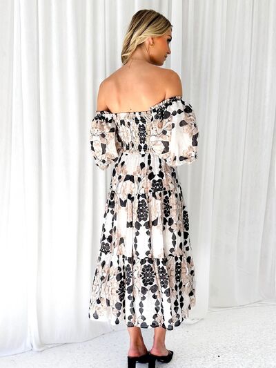 swvws Printed Smocked Off-Shoulder Tiered Dress