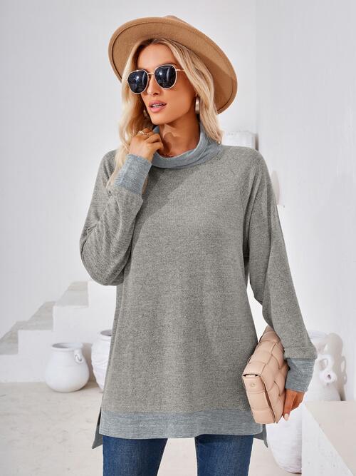 swvws Contrast Mock Neck Long Sleeve T-Shirt