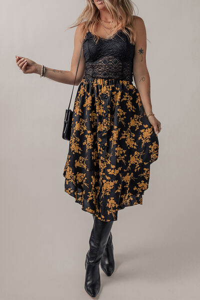 swvws Floral Buttoned Ruffle Hem Skirt