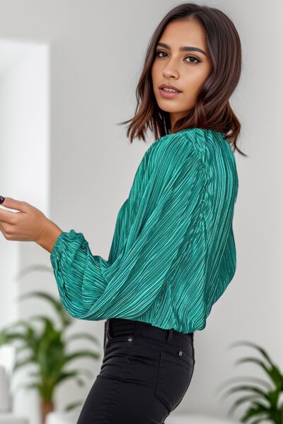 swvws Round Neck Balloon Sleeve Blouse