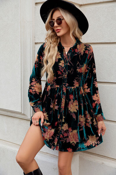 swvws Floral Button Up Collared Neck Shirt Dress