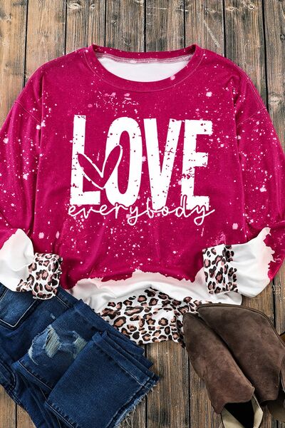 swvws LOVE EVERYBODY Leopard Round Neck Sweatshirt