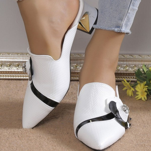 swvws - White Casual Patchwork Pointed Out Door Wedges Shoes (Heel Height 2.75in)