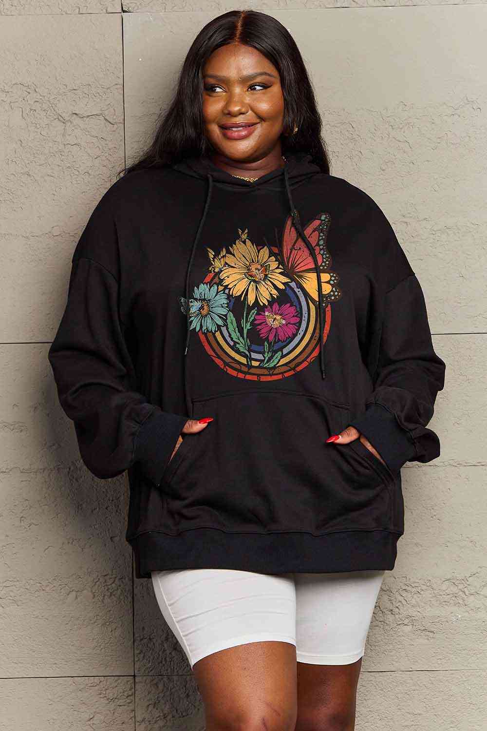 swvws Simply Love Simply Love Full Size Butterfly and Flower Graphic Hoodie