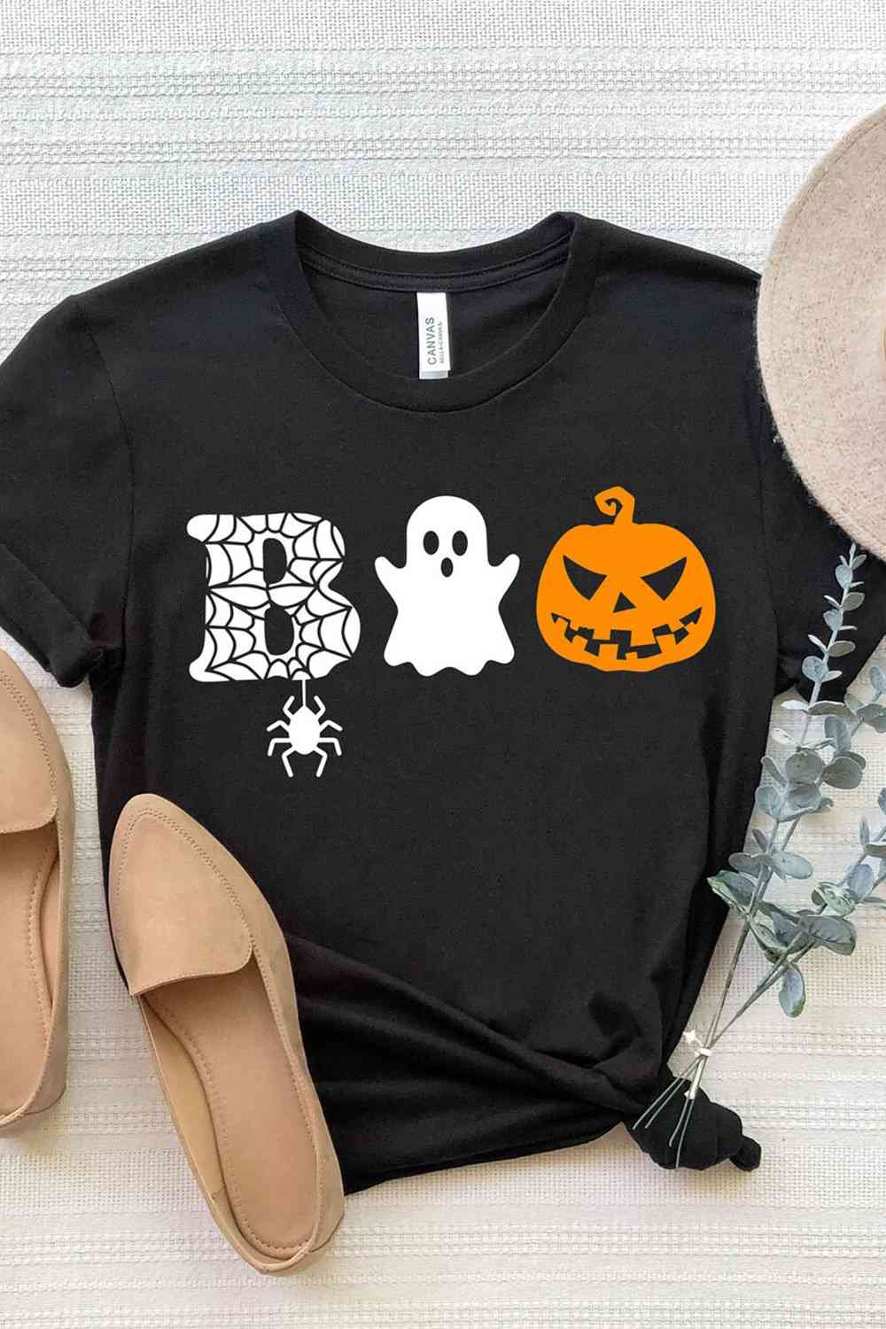 swvws Round Neck Short Sleeve BOO Graphic T-Shirt