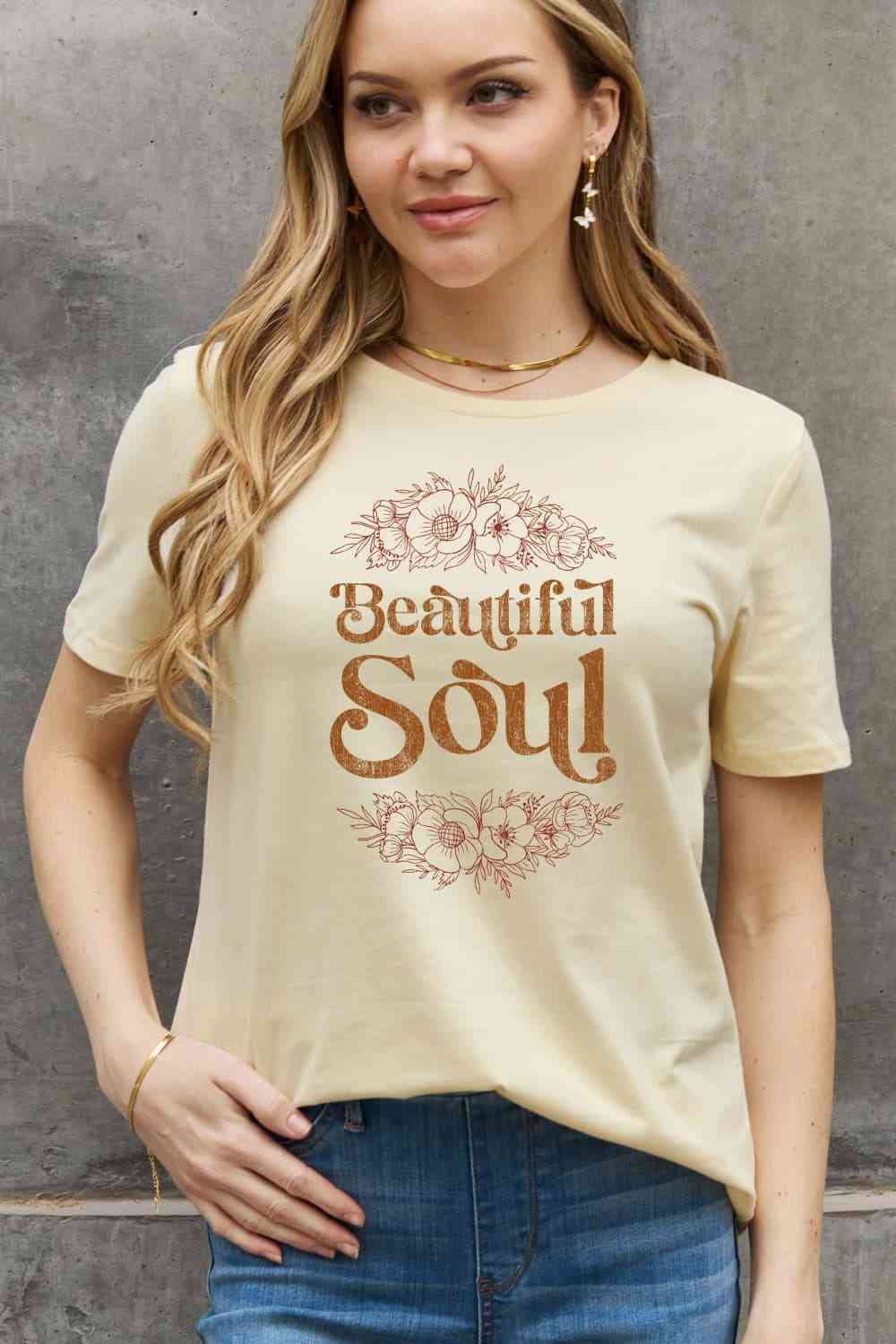 swvws Simply Love Full Size BEAUTIFUL SOUL Graphic Cotton Tee