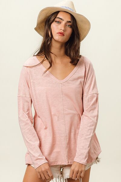 swvws BiBi Exposed Seam V-Neck Long Sleeve T-Shirt