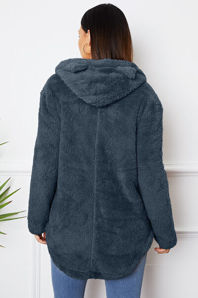 swvws Fuzzy Button Up Hooded Outerwear