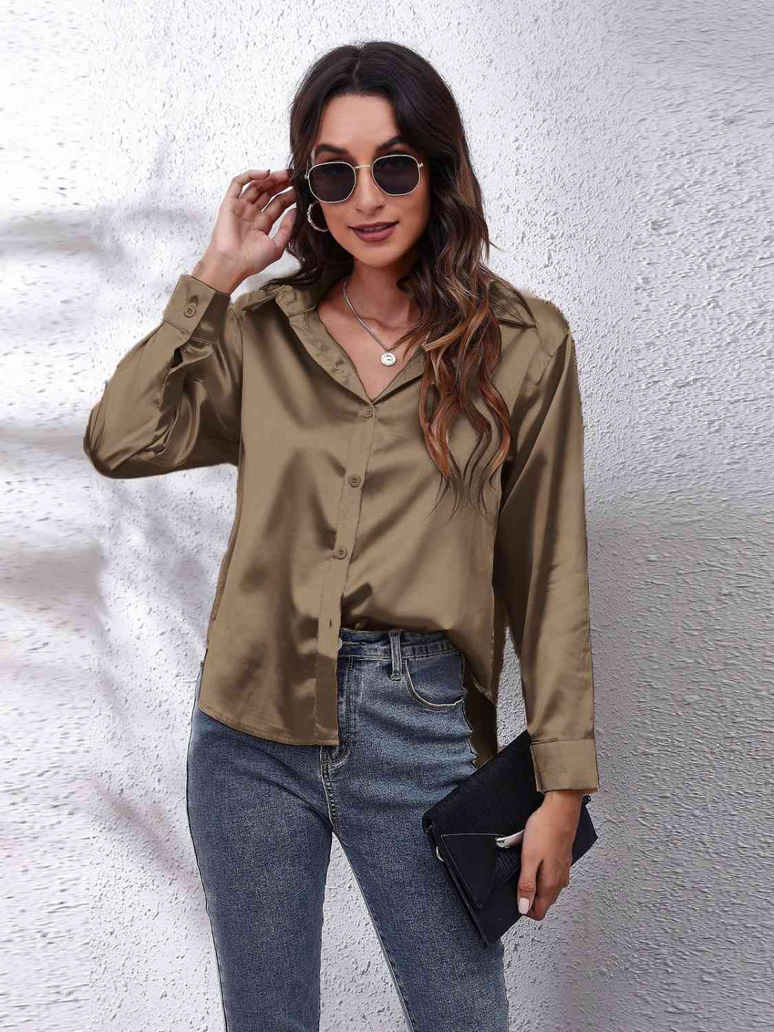 swvws Collared Neck Buttoned Long Sleeve Shirt