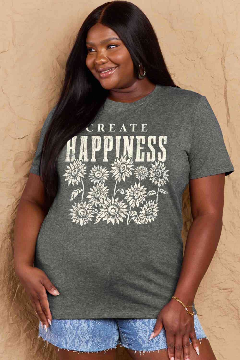 swvws Simply Love Full Size CREATE HAPPINESS Graphic Cotton T-Shirt