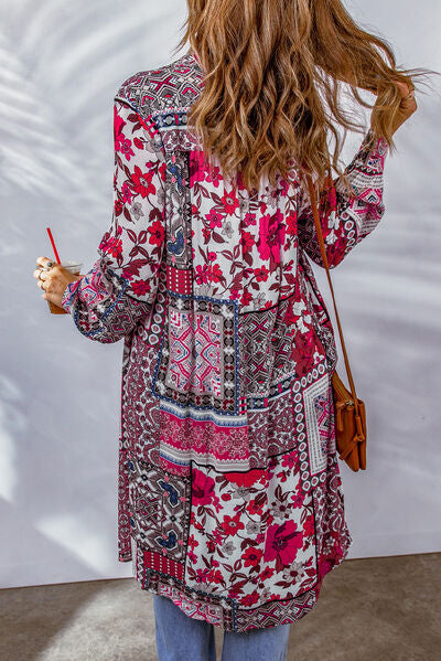 swvws Printed Button Up Long Sleeve Shirt Dress