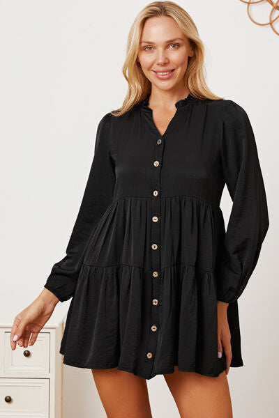 swvws Ruffled Button Up Long Sleeve Tiered Shirt