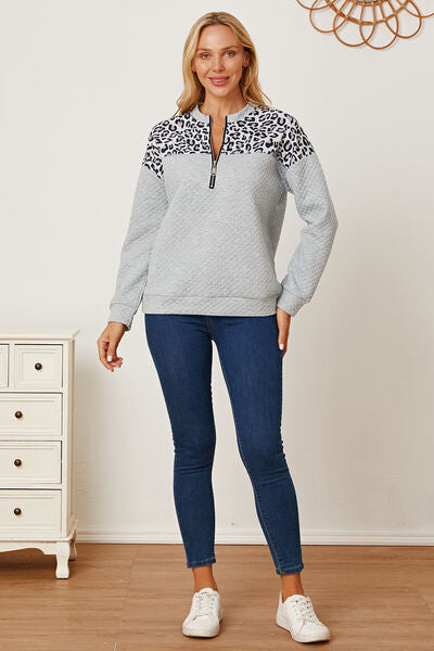 swvws Leopard Half Zip Dropped Shoulder Sweatshirt