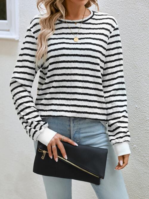 swvws Striped Round Neck Long Sleeve Top