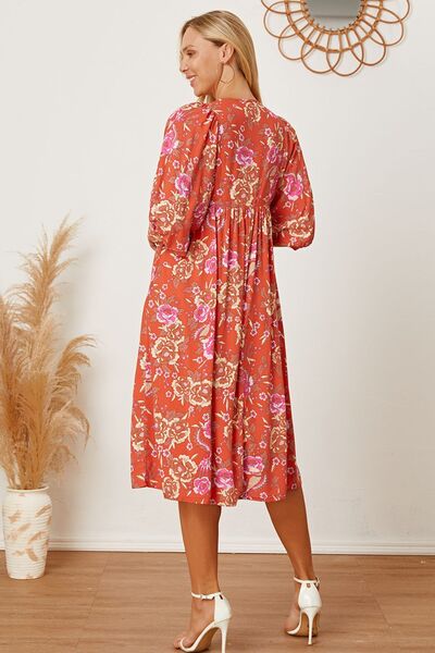 swvws Floral Tie Neck Half Sleeve Dress