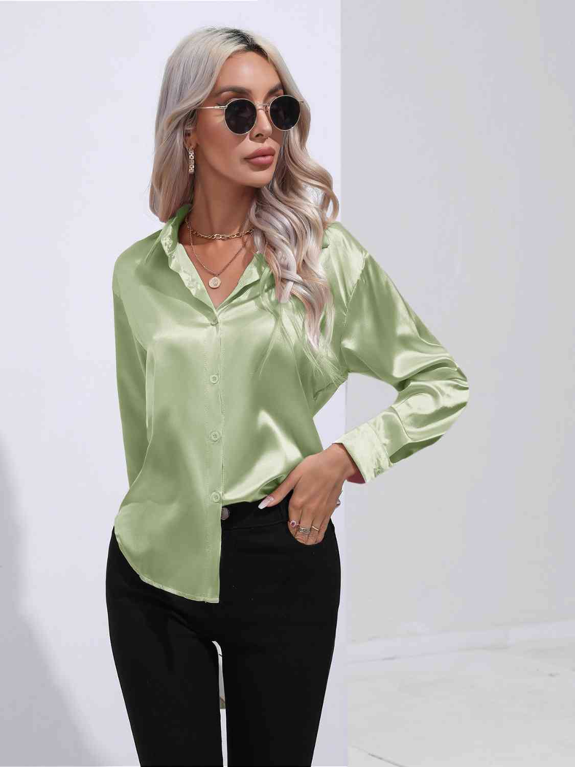 swvws Collared Neck Buttoned Long Sleeve Shirt