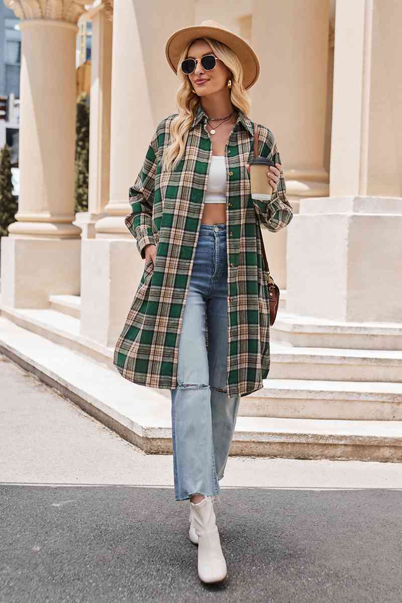 swvws Plaid Collared Neck Long Sleeve Coat