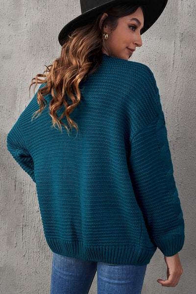 swvws Waffle-Knit Open Front Dropped Shoulder Sweater