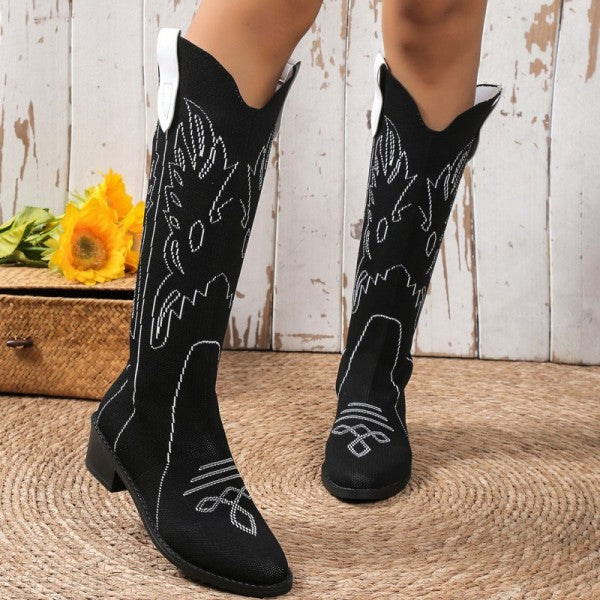 swvws - Black Casual Embroidered Patchwork Pointed Comfortable Out Door Shoes