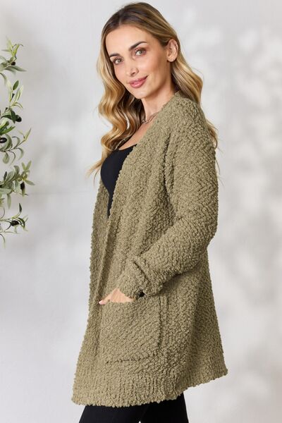 swvws Zenana Falling For You Full Size Open Front Popcorn Cardigan