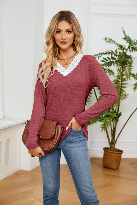 swvws Lace Detailed V Neck Top