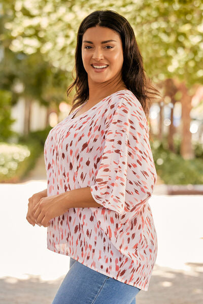 swvws Plus Size Printed V-Neck Blouse