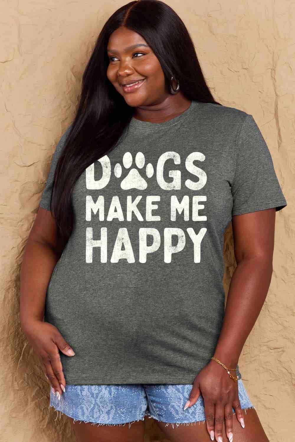 swvws Simply Love Full Size DOGS MAKE ME HAPPY Graphic Cotton T-Shirt