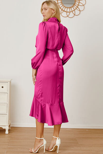 swvws Mock Neck Ruffled Asymmetrical Dress