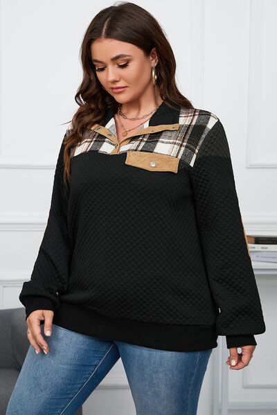 swvws Plus Size Waffle-Knit Collared Neck Sweatshirt