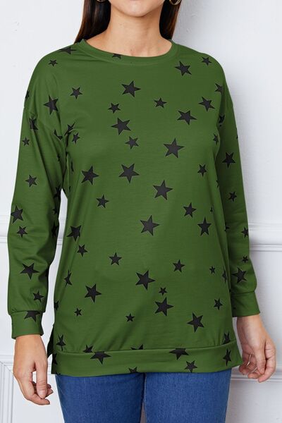 swvws Star Print Round Neck Dropped Shoulder Sweatshirt