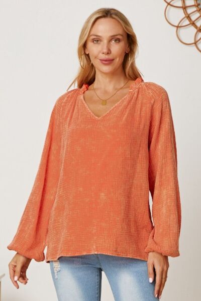 swvws Frill V-Neck Balloon Sleeve Blouse