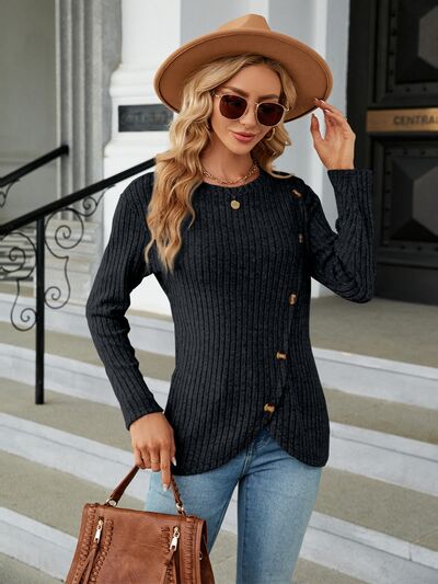 swvws Round Neck Long Sleeve Blouse