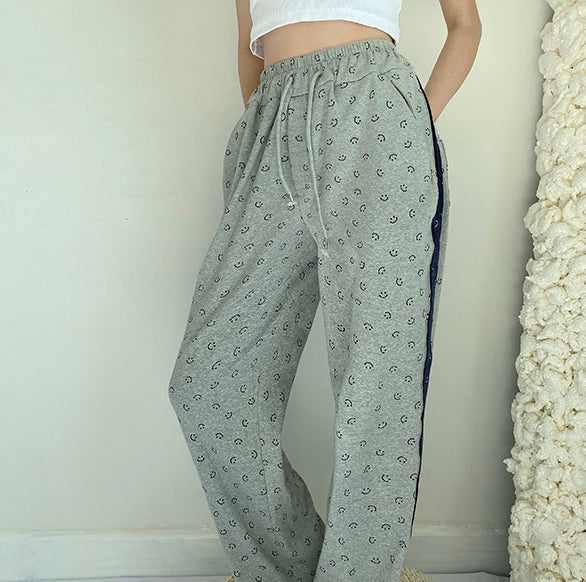 swvws - Smiley Face Split Sweat Pants ~ HANDMADE // Grey