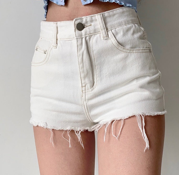 swvws - Frayed High Waist Denim Shorts