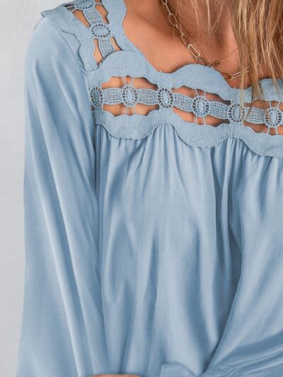 swvws Cutout Square Neck Long Sleeve Blouse