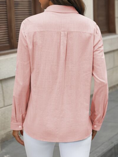 swvws Button Up Pocketed Long Sleeve Shirt