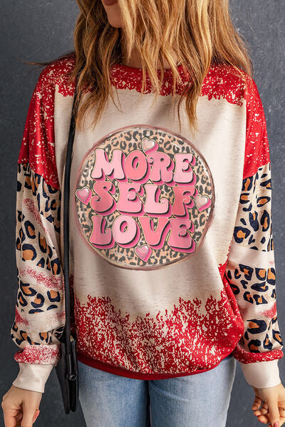 swvws MORE SELF LOVE Leopard Round Neck Sweatshirt