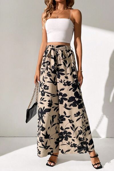 swvws Printed Tied Wide Leg Pants