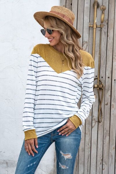 swvws Striped Round Neck Long Sleeve T-Shirt