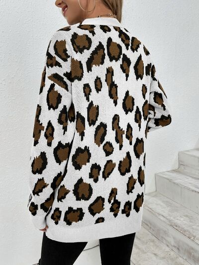 swvws Leopard Open Front Dropped Shoulder Cardigan