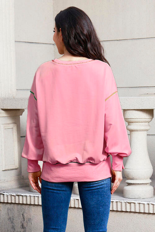 swvws Sequin Nutcracker Round Neck Slit Sweatshirt