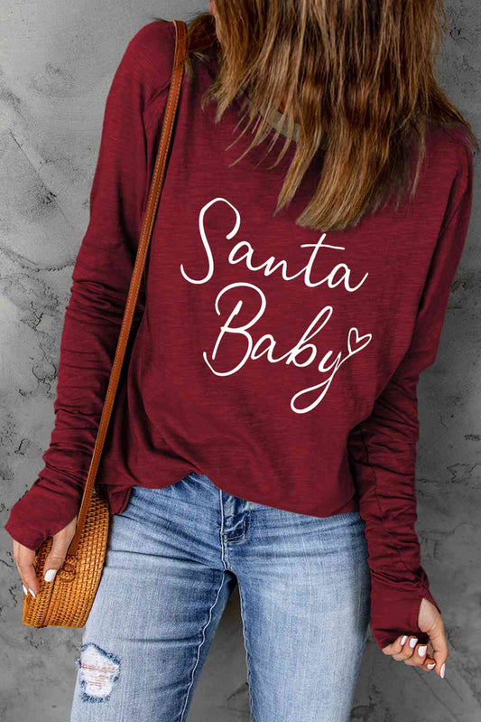 swvws SANTA BABY Graphic Long Sleeve T-Shirt