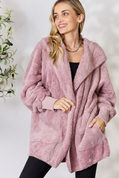 swvws H&T Faux Fur Open Front Hooded Jacket