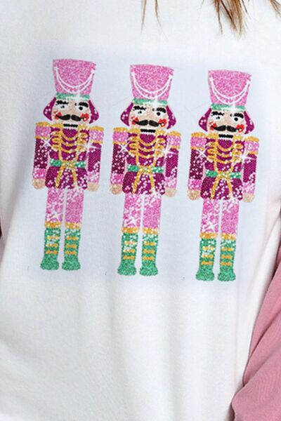 swvws Nutcracker Sequin Round Neck Long Sleeve T-Shirt