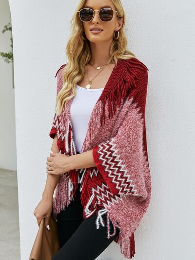 swvws Geometric Fringe Open Front Cardigan