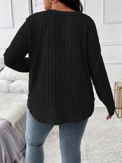 swvws Plus Size V-Neck Long Sleeve T-Shirt